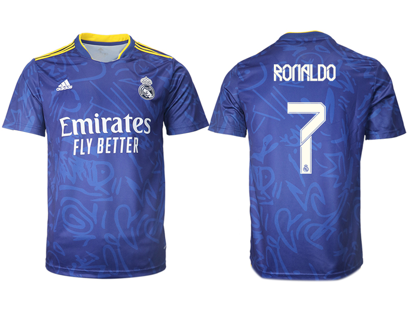 Men 2021-2022 Club Real Madrid away aaa version blue #7 Soccer Jerseys
